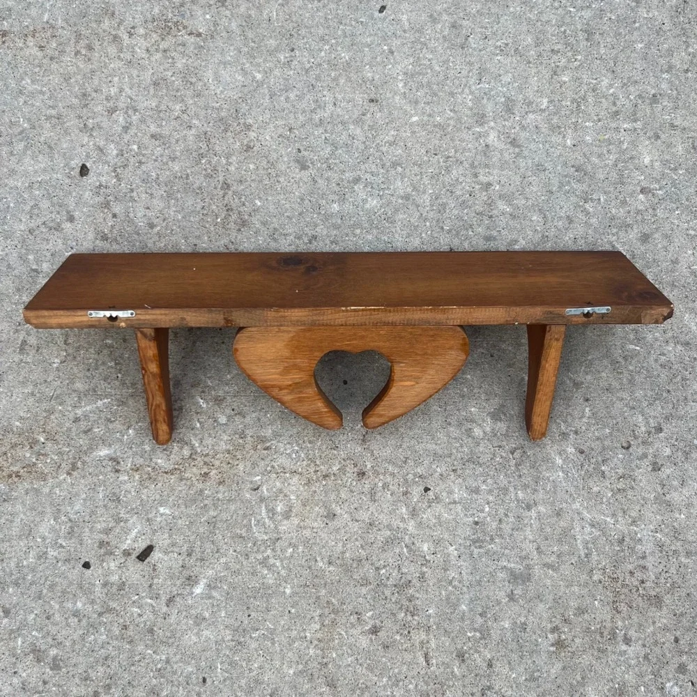 Vintage Rustic Wood Heart Wall Shelf Floating Farmhouse Brown 24 Inch Handmade